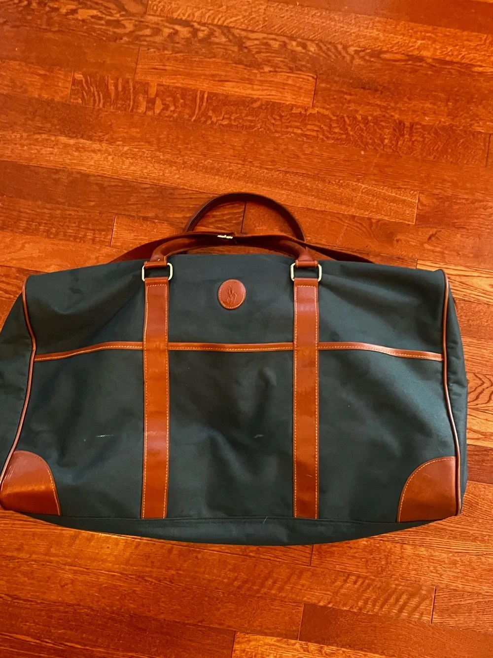 Ralph Lauren Forest Green Duffel with Brown Leather Trim